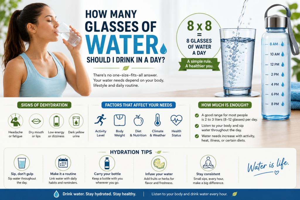 How many glasses of water should I drink in a day?